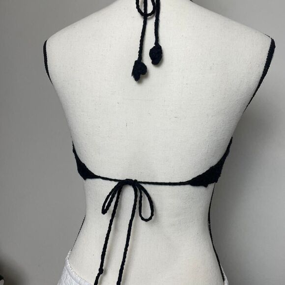 The Bikini Lab Black Crochet High Neck Halter Top Bikini Top Size Medium - Picture 3 of 8